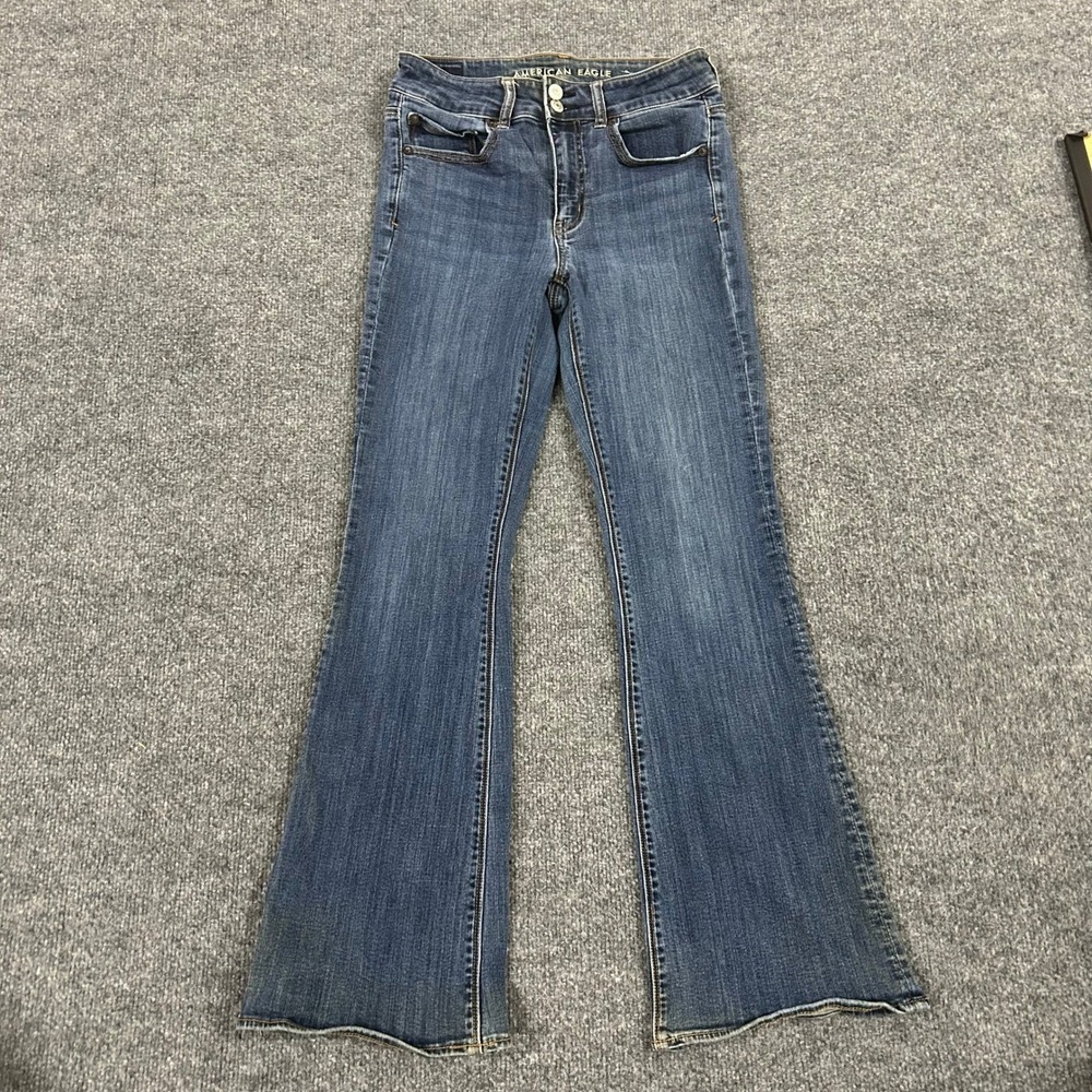 American Eagle Jeans Womens 6 Short Blue Viscose Blend Super Stretch Flare Denim